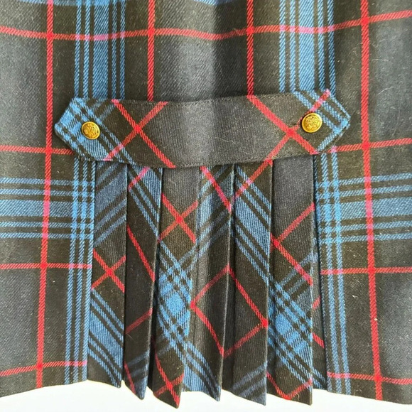 Vintage Wool Blend Plaid Pencil Midi Skirt With Pleated Detail S - Picture 2 of 5
